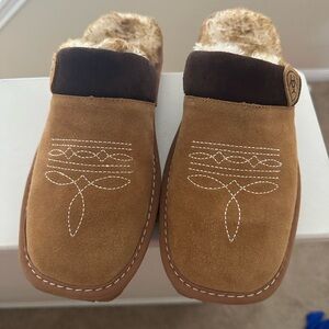 Ariat Brown Suede Slippers with Embroidered Design